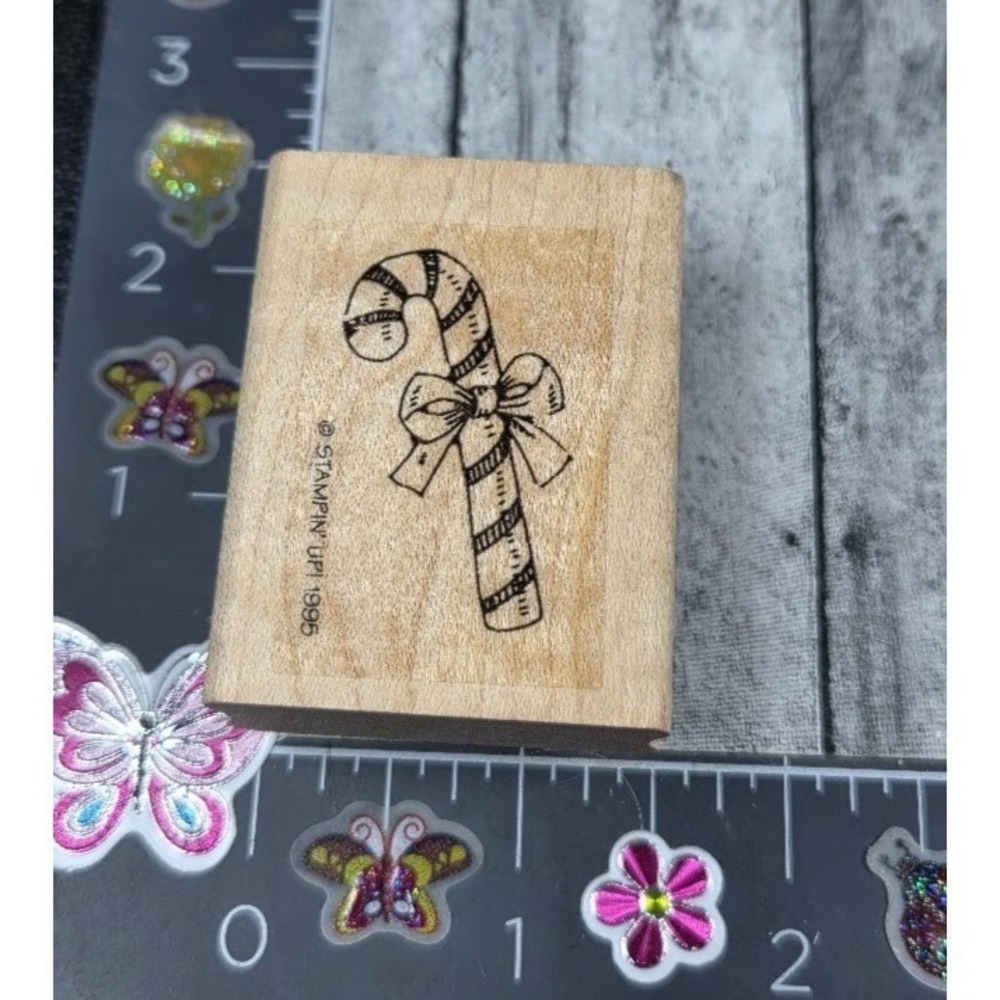 Stampin' Up! Candy Cane Bow Christmas 1995 Rubber Stamp Wood #077